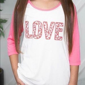 NWT Girls Love on White & Pink Raglan